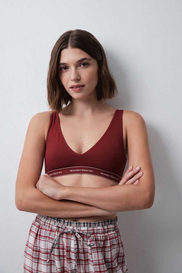 Women'secret Brasier halter de microfibra con logo rojo FANTASTIC p&uacute;rpura