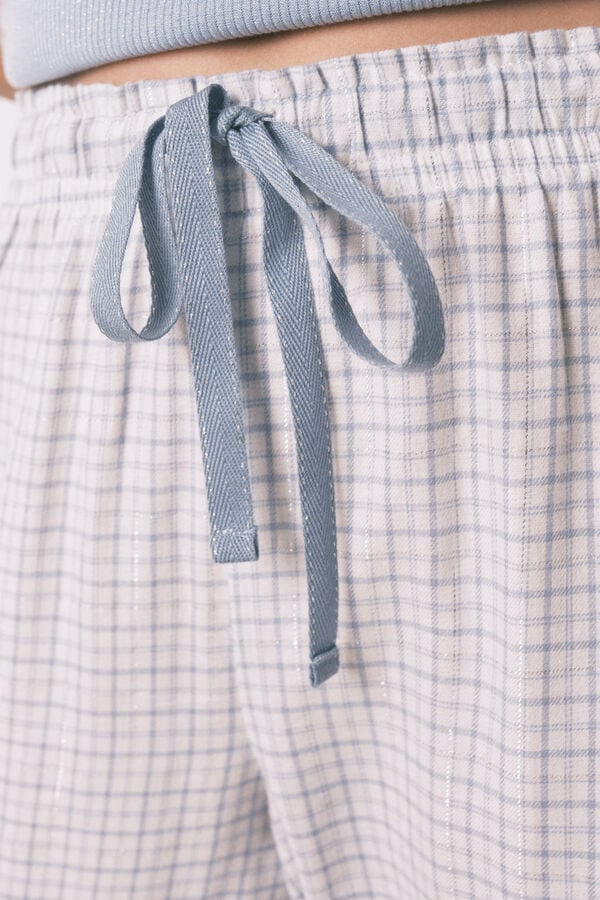 Women'secret Pijama larga cuadros con efecto brillante azul azul