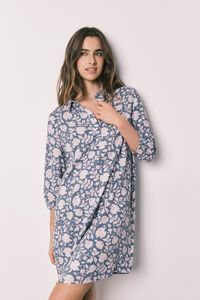 Women'secret Playera de dormir larga de viscosa con estampado de flores rosa