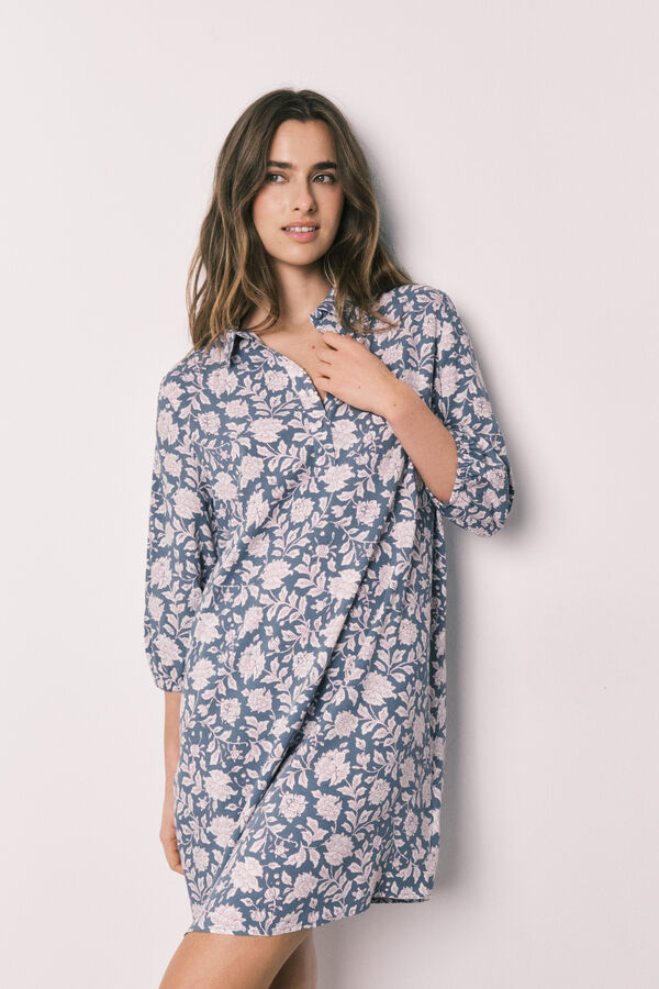 Women'secret Playera de dormir larga de viscosa con estampado de flores rosa estampado