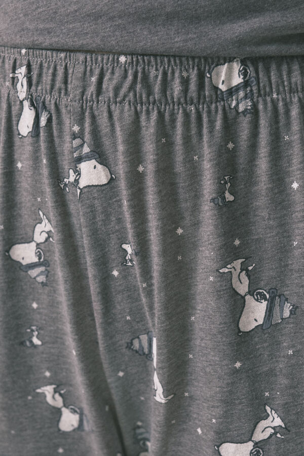 Women'secret Pijama larga de Snoopy 100% algod&oacute;n de manga corta y larga gris