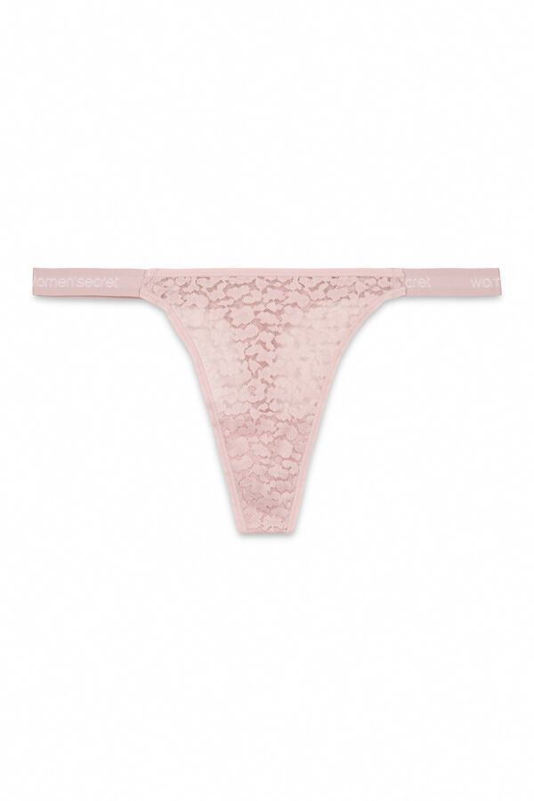 Women'secret Tanga de encaje con estampado animal rosa rosa