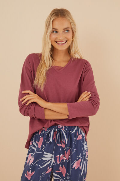 Womensecret Camiseta 100% algodón carmín blonda púrpura