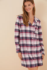Womensecret Camisón camisero 100% algodón cuadros franela kaki