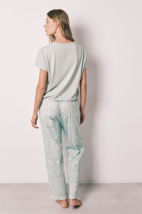 Women'secret Pijama larga de algod&oacute;n con estampado bandana verde verde