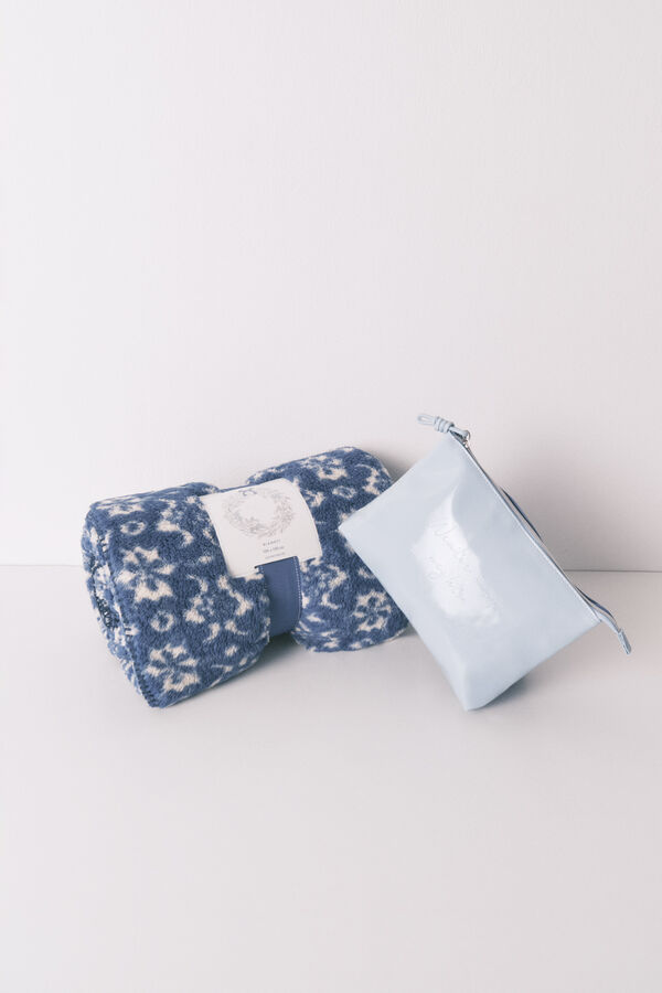 Women'secret Manta de forro polar sherpa con estampado floral azul  estampado