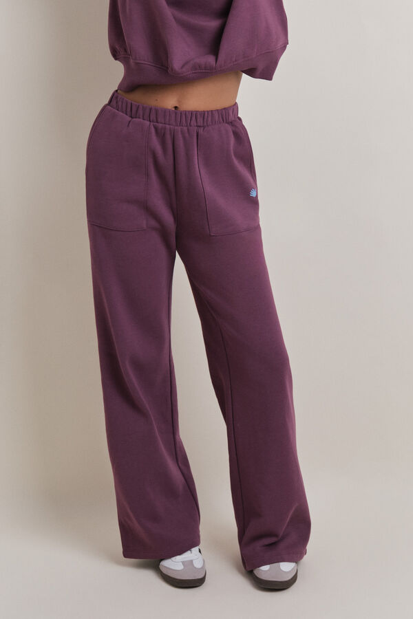 HI&BYE Pantalón acampanado de felpa de algodón color vino púrpura