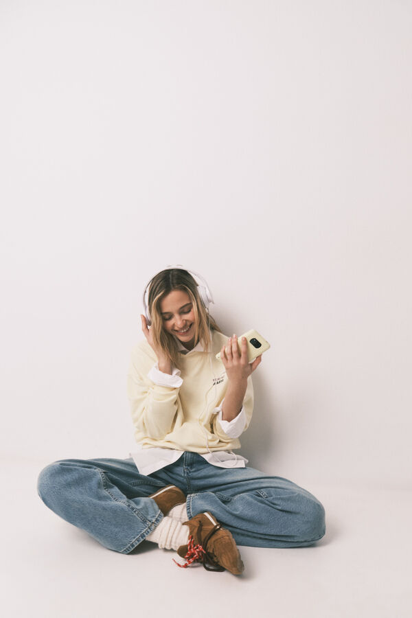 HI&BYE Sudadera corta lisa de felpa de algod&oacute;n amarilla amarillo