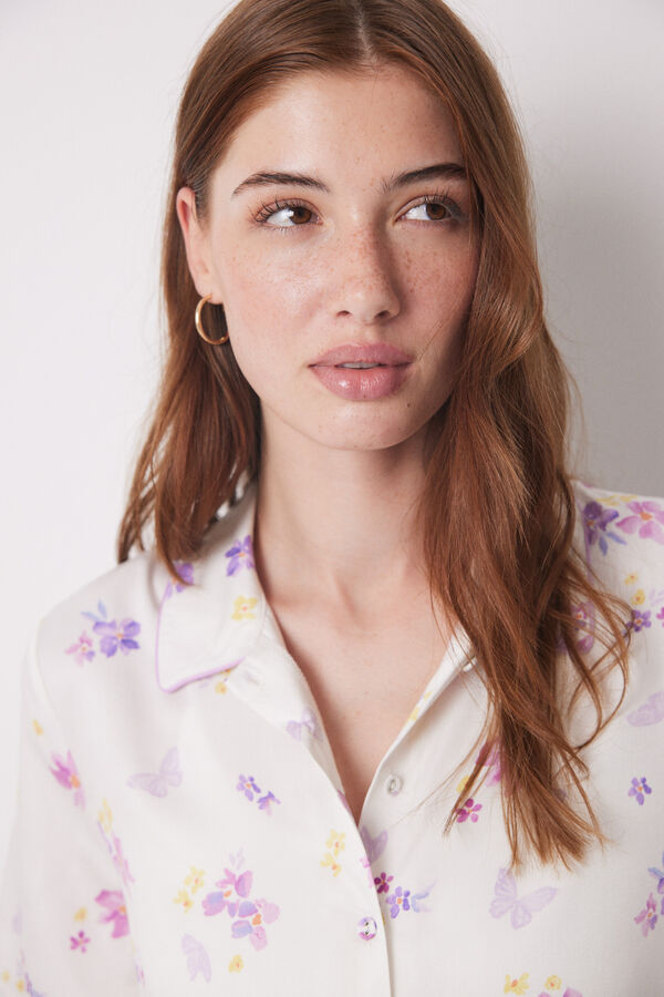 Womensecret Pijama camisera soft touch blanca mariposas marfil