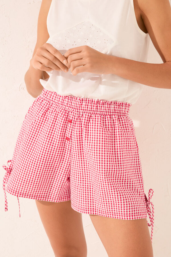 Womensecret Pantalón de cuadros rojos púrpura