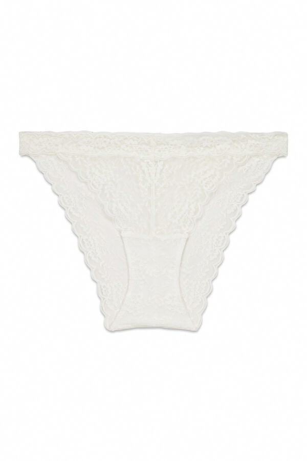 Womensecret Panty clásica de encaje blanca con cintura en V marfil