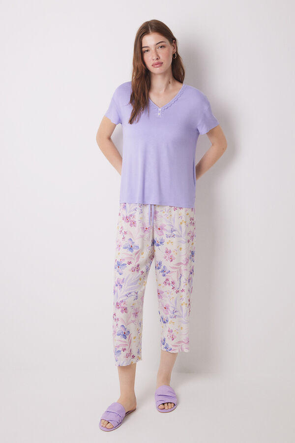 Womensecret Pijama capri soft touch estampado flores rosa