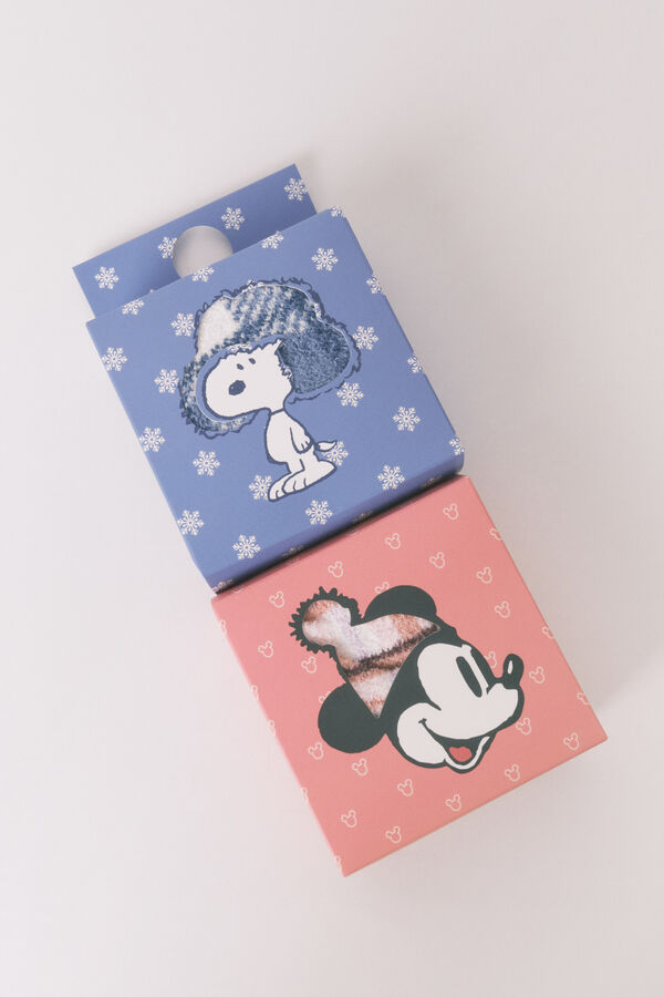 Women'secret Calcetines largos de piel con estampado de cuadros de Mickey Mouse rosa