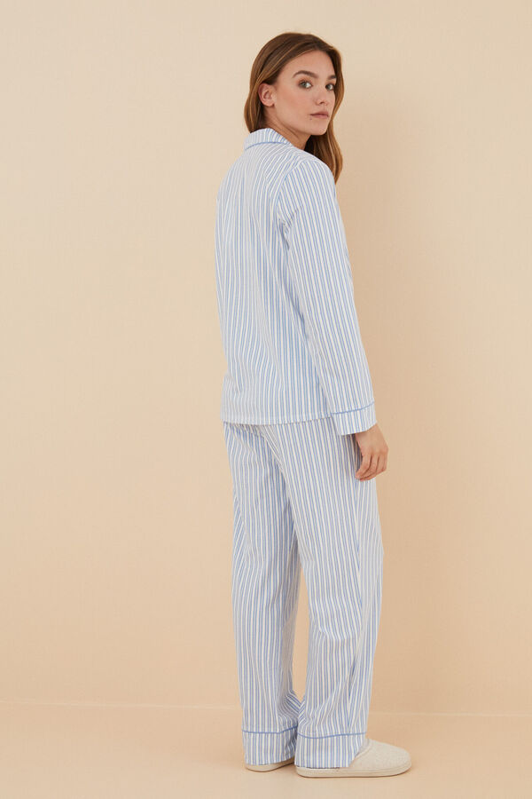 Womensecret Pijama camisera 100% algodón rayas azul estampado
