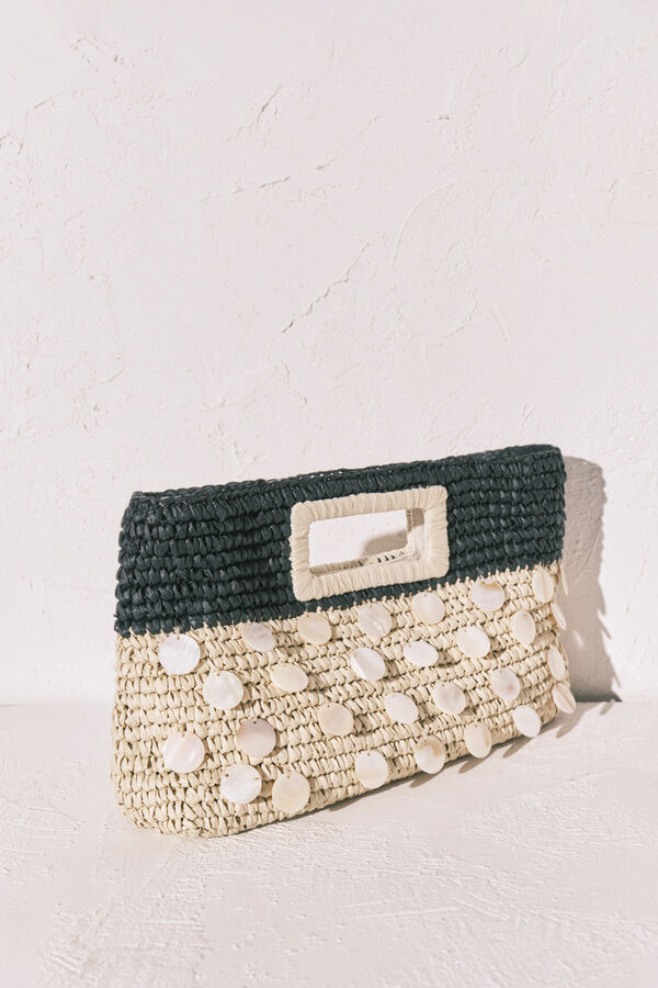 Women'secret Bolsa mediana de rafia natural y negro caf&eacute;