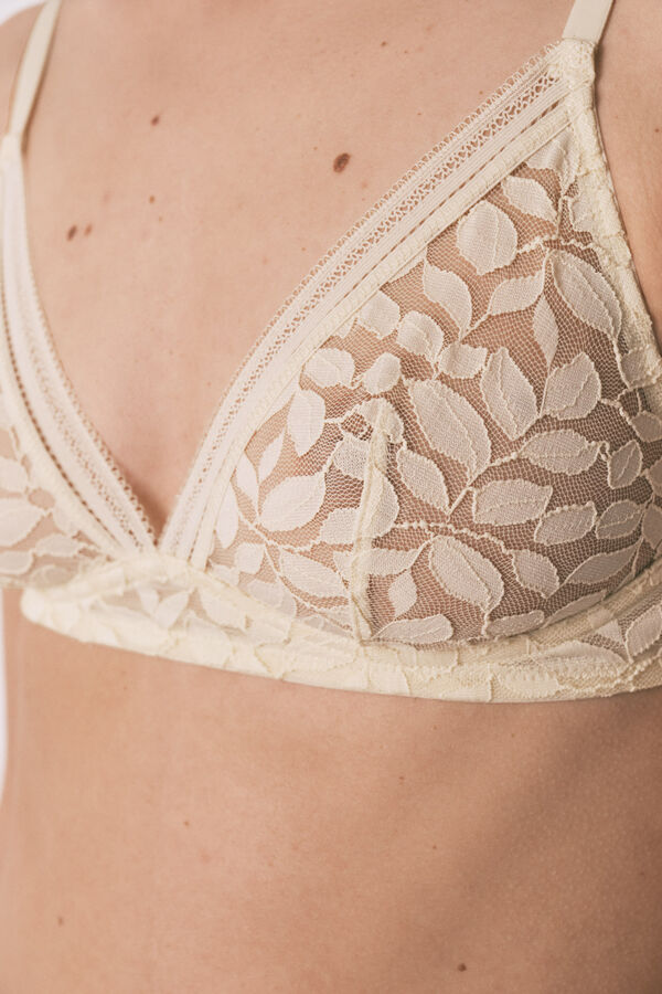 Women'secret Brasier triangular NATURAL de encaje beige caf&eacute;