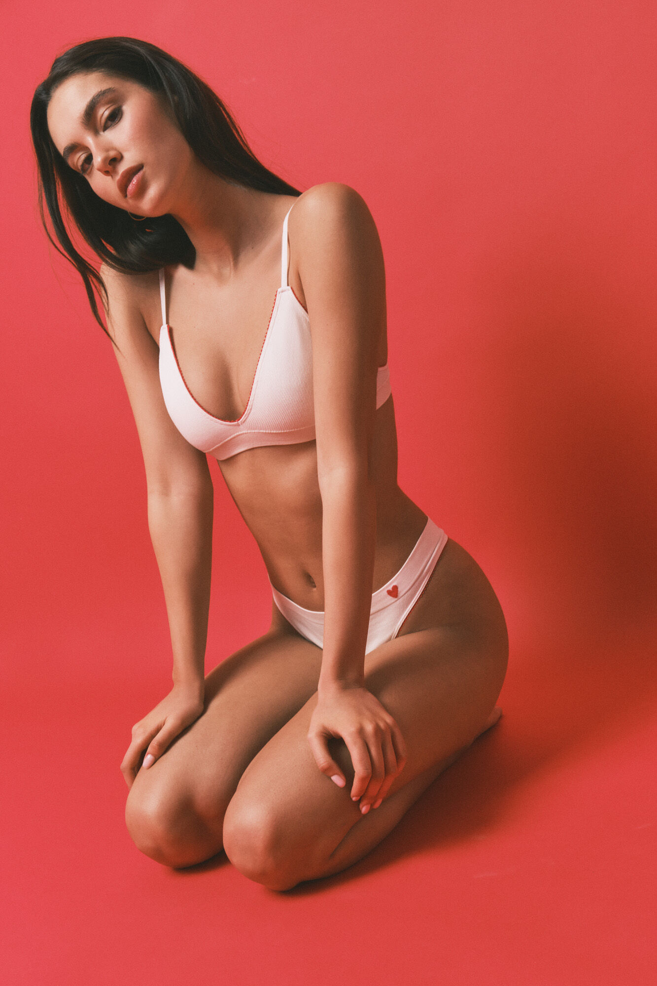 HI&BYE Brasier triangular sin costura acanalado blanco