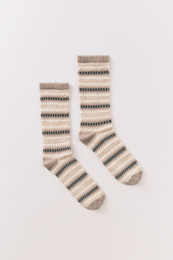 Women'secret Calcetines largos de color beige con rombos beige