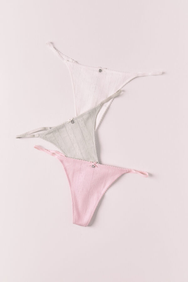 Women'secret Pack de 3 tangas de algod&oacute;n pointelle mix colores blanco