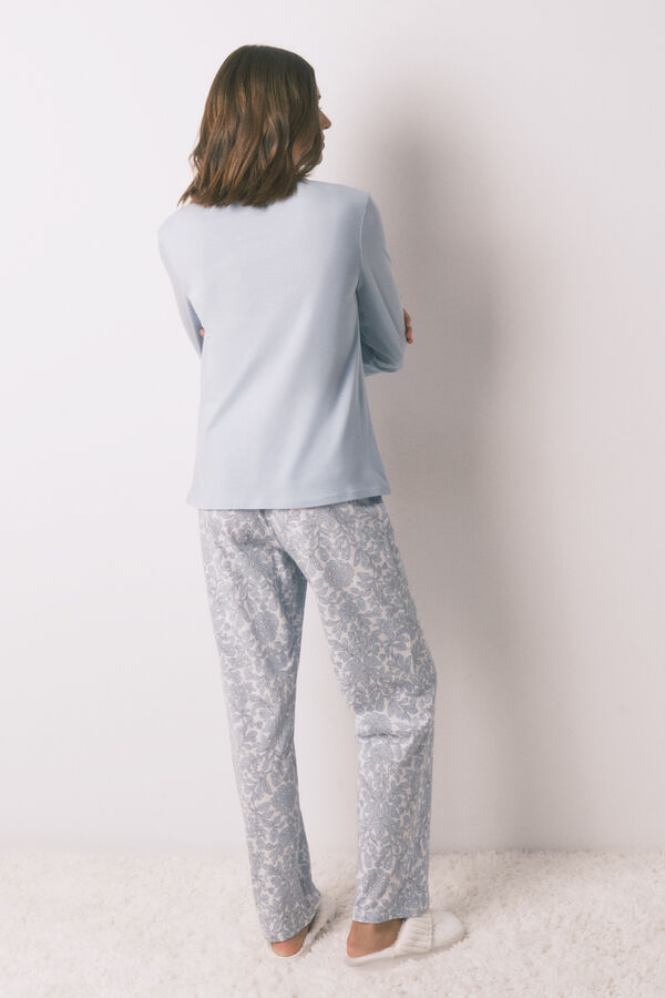 Women'secret Pijama largo con estampado floral azul 100% algod&oacute;n azul