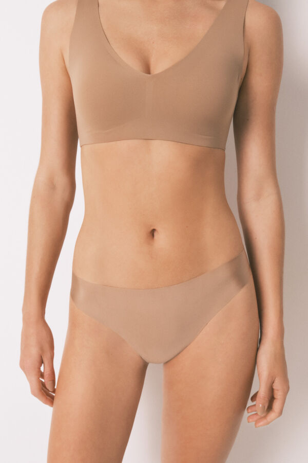 Women'secret Panty beige clásica de corte limpio café