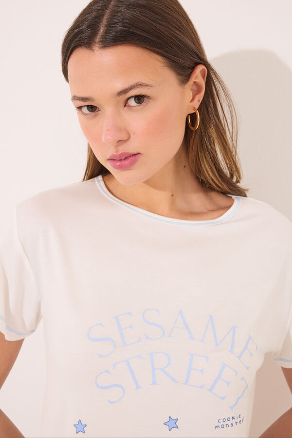Womensecret Pijama de viscosa de soft touch de color azul "Barrio Sésamo"  azul