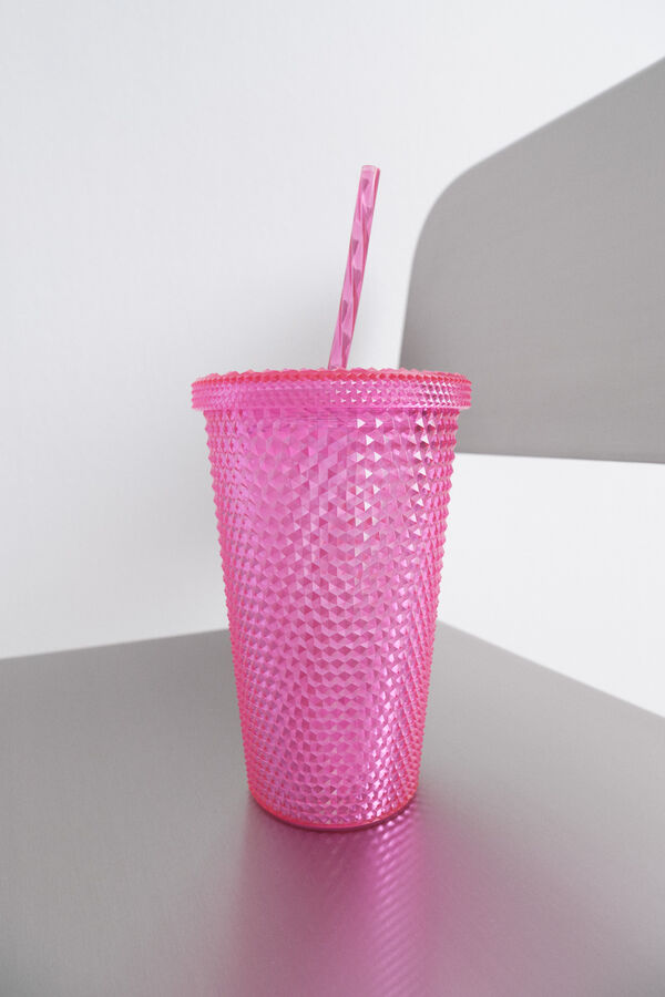 Womensecret Vaso de plástico con pajita integrada y botella de vino. púrpura