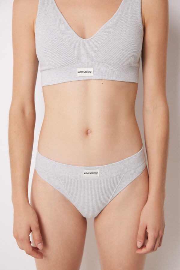 Womensecret Tanga canalé gris seamless gris