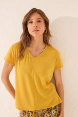Womensecret Playera de manga corta acanalada con lurex dorado amarillo