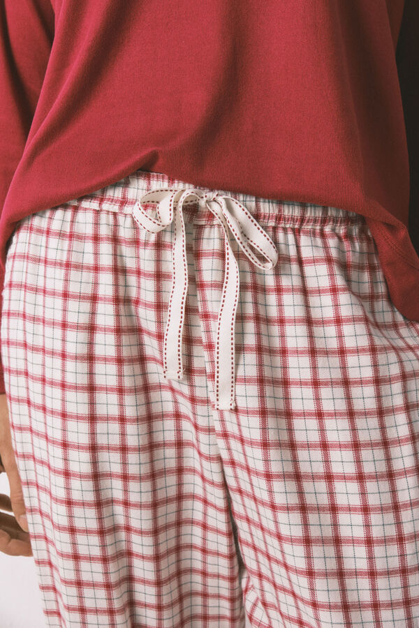 Women'secret Pantal&oacute;n largo con estampado de cuadros blancos estampado