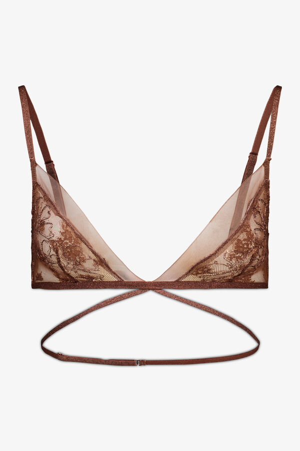 Women'secret Brasier triangular de encaje marrón NATURAL café