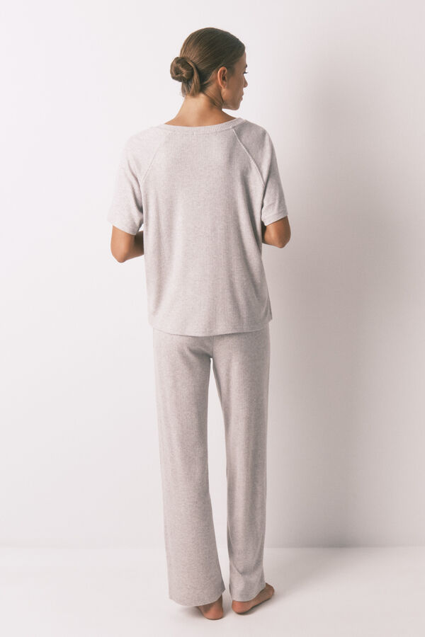 Women'secret Pijama larga canalé perchado gris gris