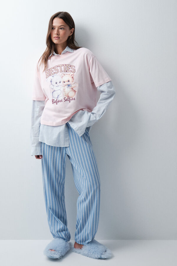Women'secret Playera de algod&oacute;n con estampado rosa rosa