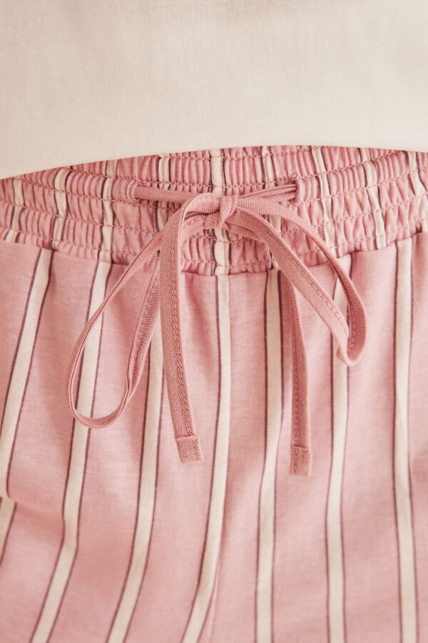 Womensecret Pijama larga 100% algodón rosa rayas manga corta marfil