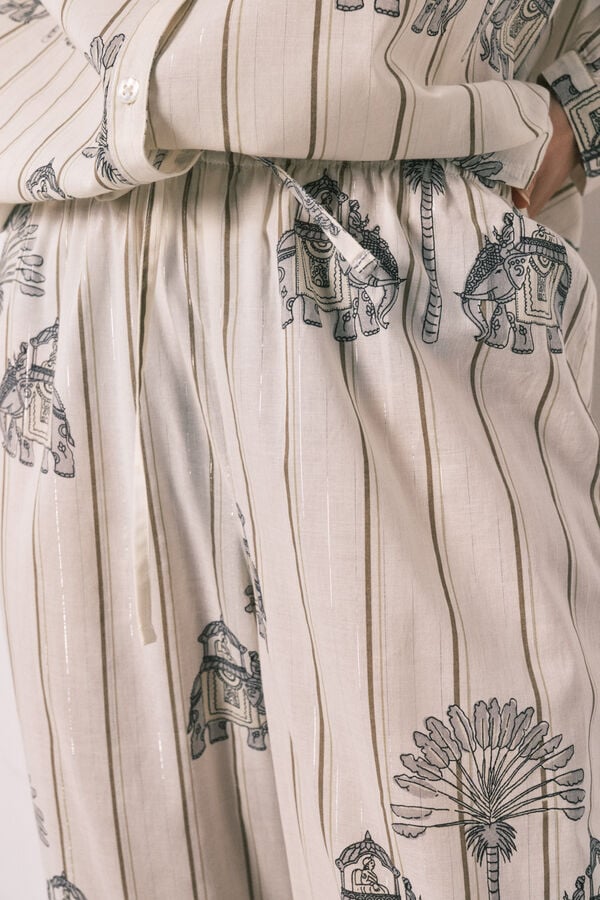 Women'secret Pijama larga de algod&oacute;n estampado blanco