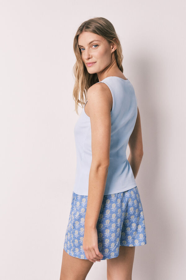 Women'secret Pijama corta de algod&oacute;n azul con escote cuadrado azul