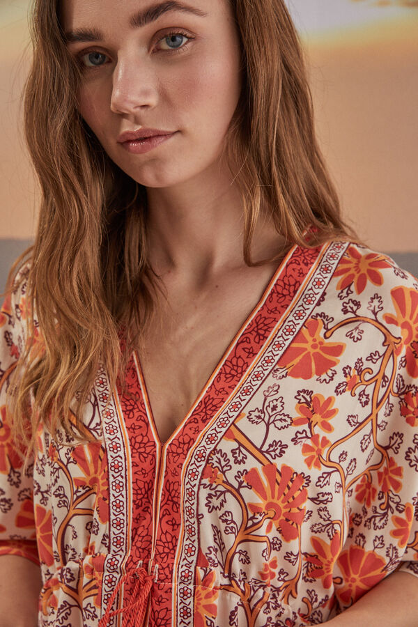 Women'secret Vestido corto camiseta de dormir estampado naranja estampado
