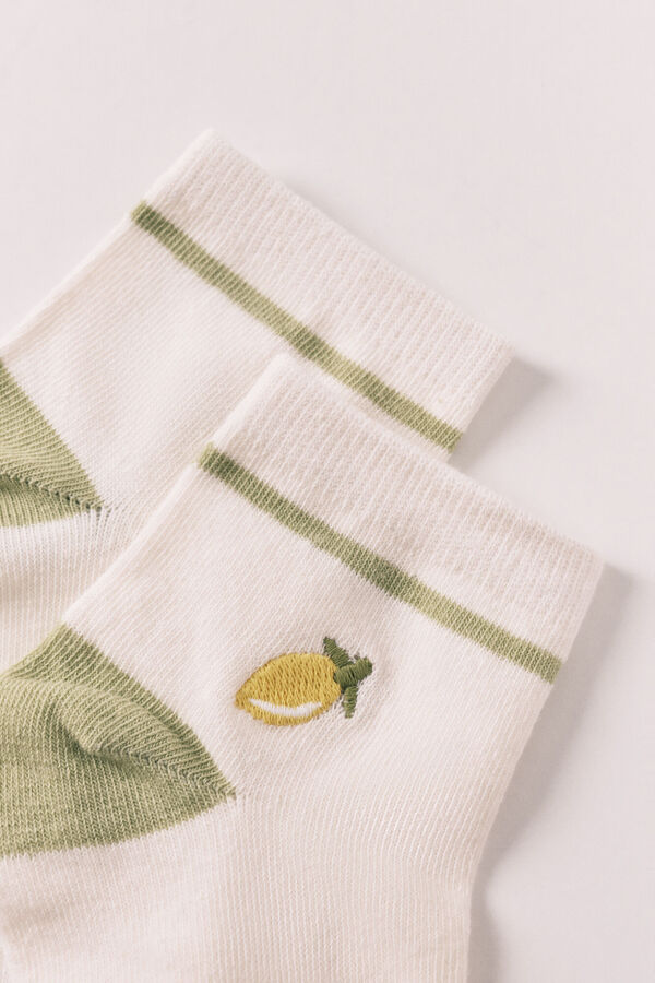 Women'secret Calcetines cortos con bordado de lim&oacute;n amarillo