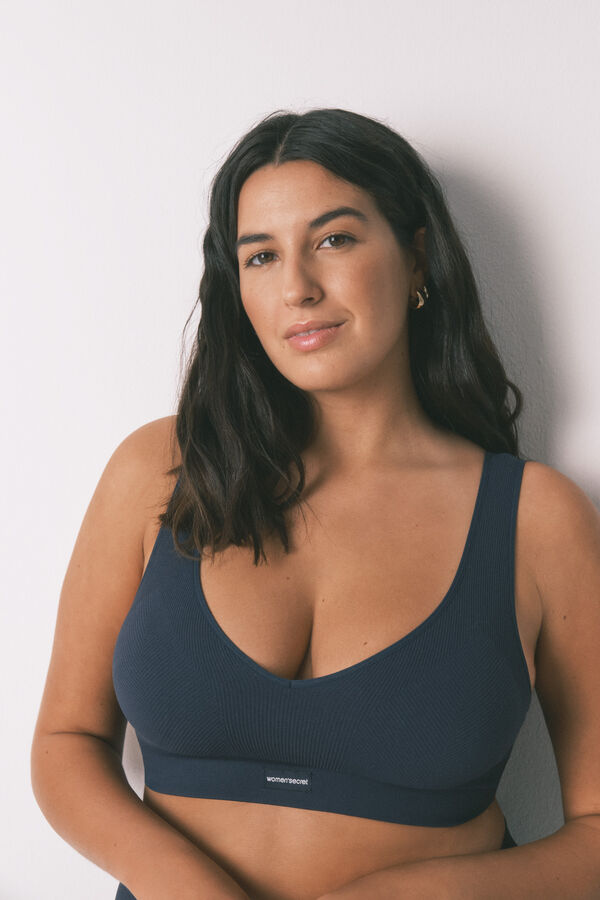 Women'secret LOVELY top sin costuras costuras de canalé azul oscuro azul