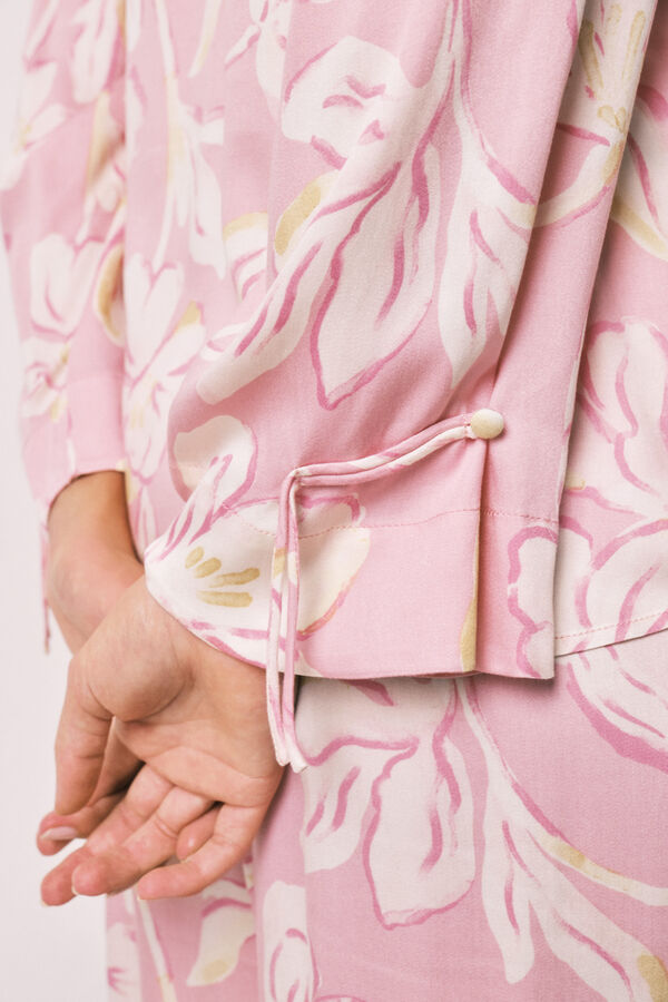 Women'secret Pijama larga satinada estilo oriental rosa