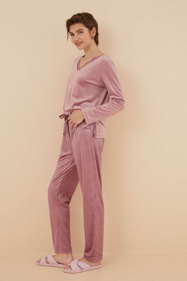Womensecret Pijama terciopelo elástico rosa rosa