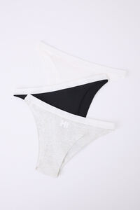 Womensecret Pack 3 bragas brasileñas blanco, gris, negro blanco