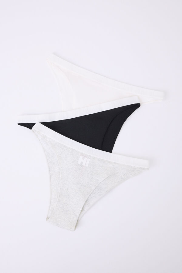 Womensecret Pack 3 bragas brasileñas blanco, gris, negro blanco