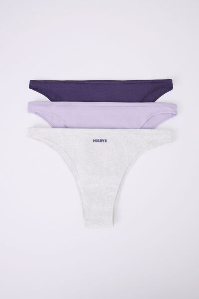 Womensecret Pack 3 panties brasileños algodón morado, gris y lila 