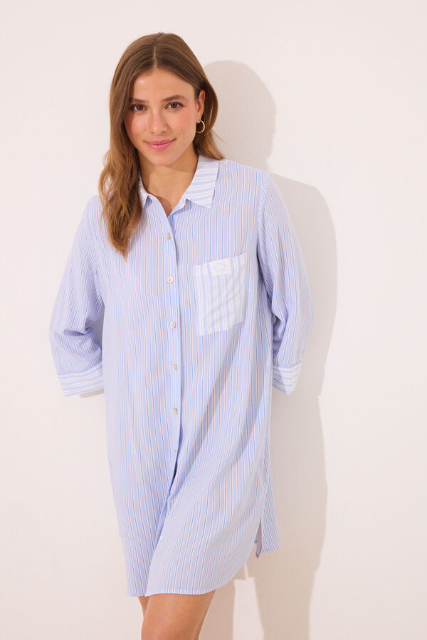 Womensecret Playera de dormir short de viscosa a rayas azul