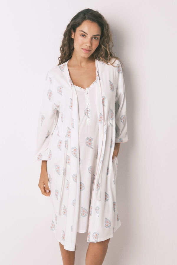 Womensecret Bata de premamá con estampado de sellos color marfil marfil