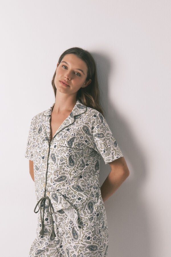Women'secret Pijama camisera de algod&oacute;n estampado Paisley verde estampado