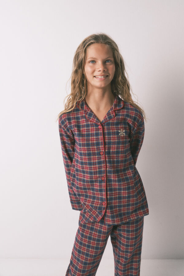 Women'secret Pijama infantil de camisa a cuadros, 100% algodón azul
