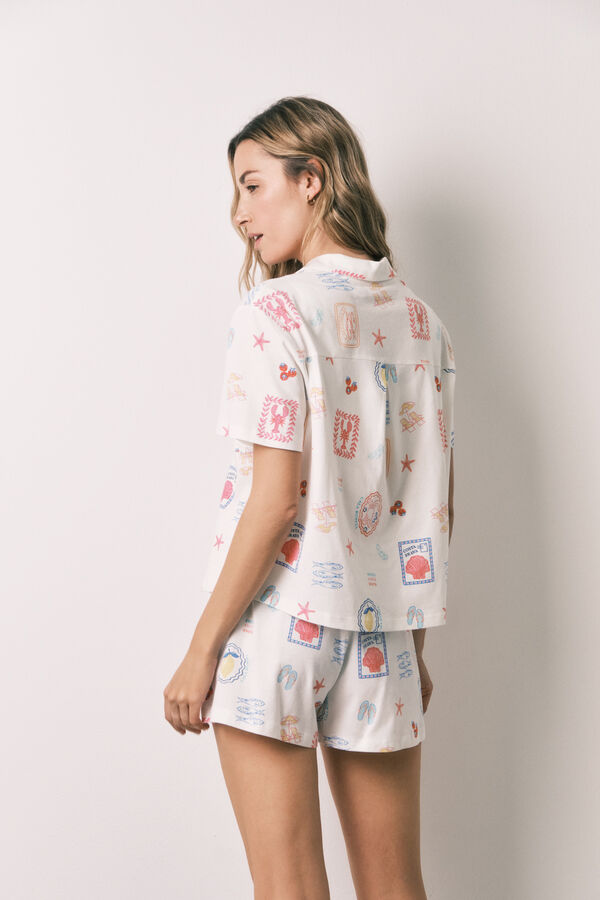 Women'secret Pijama camisera corta blanca estampado multicolor estampado