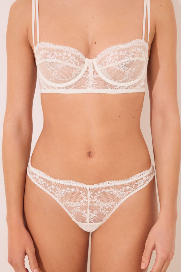 Womensecret Tanga clásica encaje blanco marfil